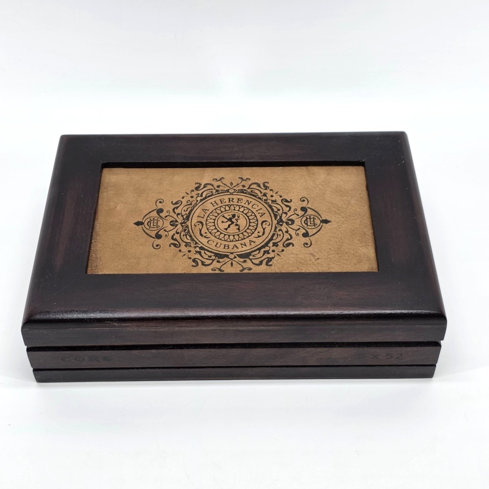 La Herencia Core Cubana Empty Cigar Wood Leather Box Storage Trinket Case